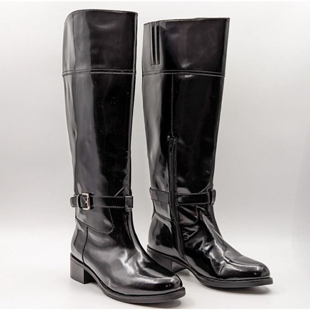 Jeffrey Campbell Black Patent Leather Tall Riding Boots Size 6 Equestrian Look